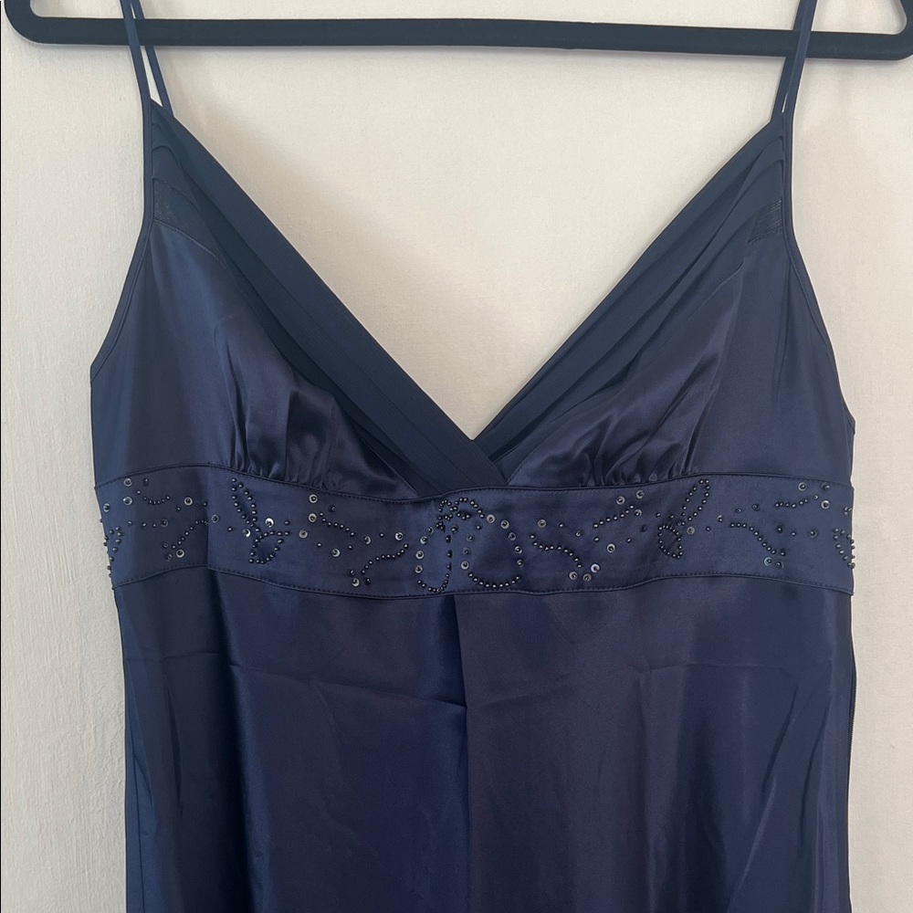 Mexx Navy Satin Slip Dress with Beaded Waistband